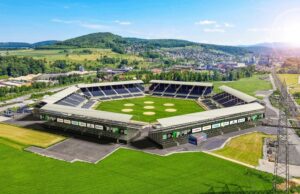 Nüssli baut temporäre Festarena für das „Eidgenössische“ Visualisierung der Schwingarena (Foto: Nüssli (Schweiz) AG/ESAF Pratteln im Baselbiet)