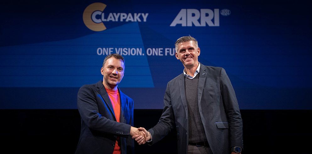 Claypaky CEO Marcus Graser und Dr. Matthias Erb von ARRI (von links, Foto: Clay Paky)