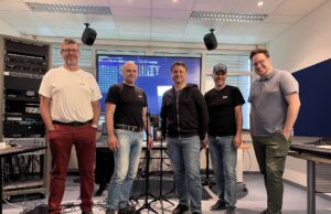SMM ist offizieller Dolby Certified Service Partner DACH Im SMM Dolby Atmos Studio von links: Michael Werner, Axel Borkenhagen, David Ziegler (Dolby), Mike Hofer, Roger Baltensperger (Foto: SMM Gesellschaft für Medienintegration mbH)