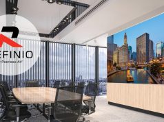 Meeting-Komplettlösung: Die Peerless-AV Refinio Media Wall Visual zur neuen Refinio Media Wall (Foto: Peerless-AV)