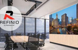 Meeting-Komplettlösung: Die Peerless-AV Refinio Media Wall Visual zur neuen Refinio Media Wall (Foto: Peerless-AV)