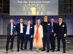 Bundeskonferenz Veranstaltungswirtschaft am 24. November Der aktuelle Rat der Bundeskonferenz 2025/26: Jens Langner (Robe Deutschland), Alexander Ostermaier (fwd), Marcel Fery (TSE), Ellen Kamrad (MEE Eventmanagement), Justus Benedikt Brand (JustUs Events), Mike P. Heisel (Heisel Consulting) und Christian Eichenberger (Rent Group) (von links, Foto: Stephan Kwiecinski)